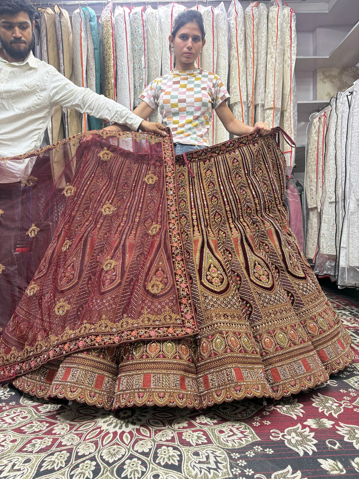 Elegant maroon ball bridal Lehenga