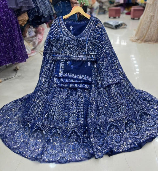 Dark Blue Crop Top Lehenga