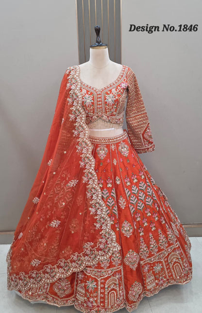 Rust orange Crop Top Lehenga