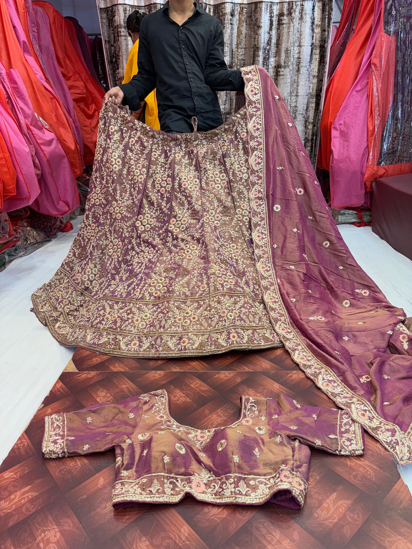 Embellished pink handwork zardozi dabka bridal Lehenga