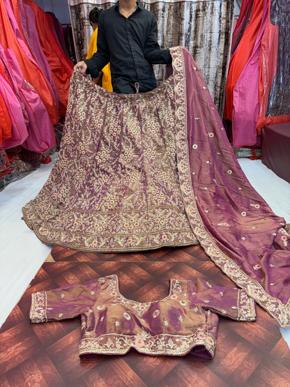 Embellished pink handwork zardozi dabka bridal Lehenga