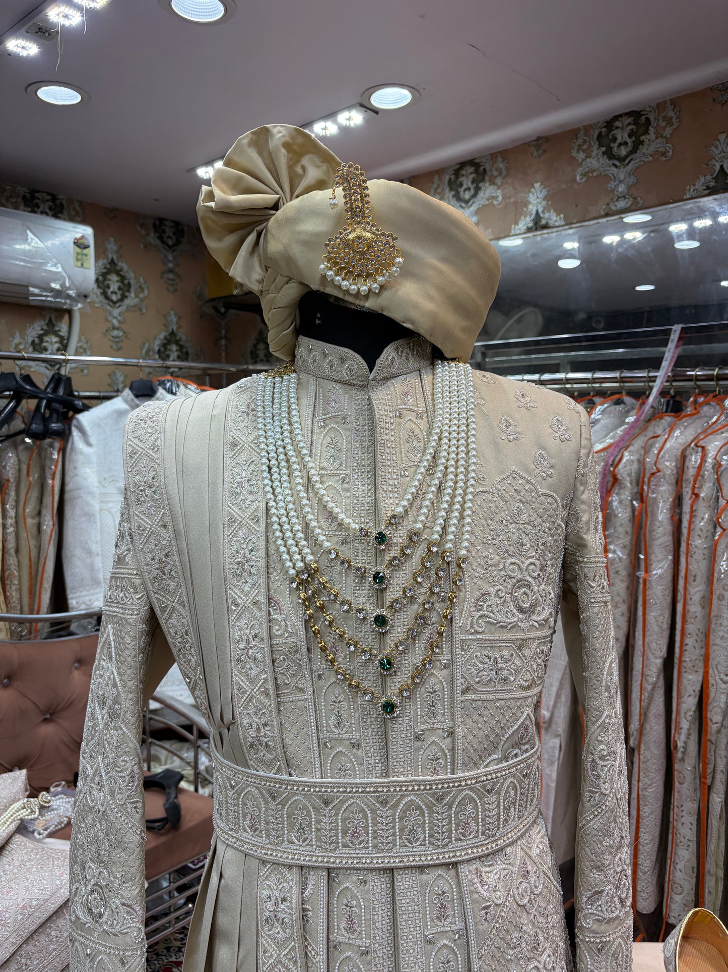Beige golden White sherwani - Shopping World