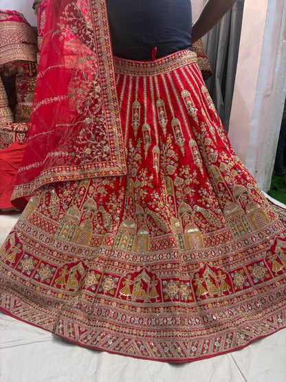 Tremendous red peacock bridal Lehenga