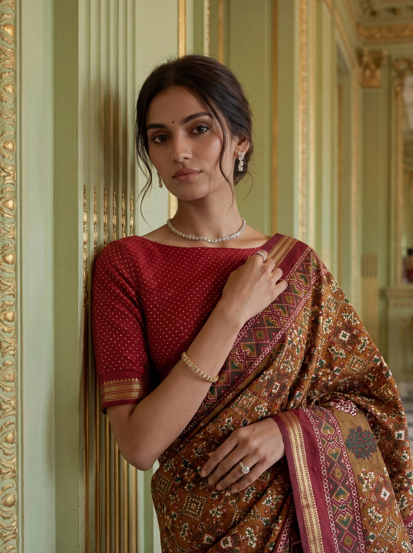 Maroon Mustard Poly Viscose Fabric Saree 6178-07 - Shopping World