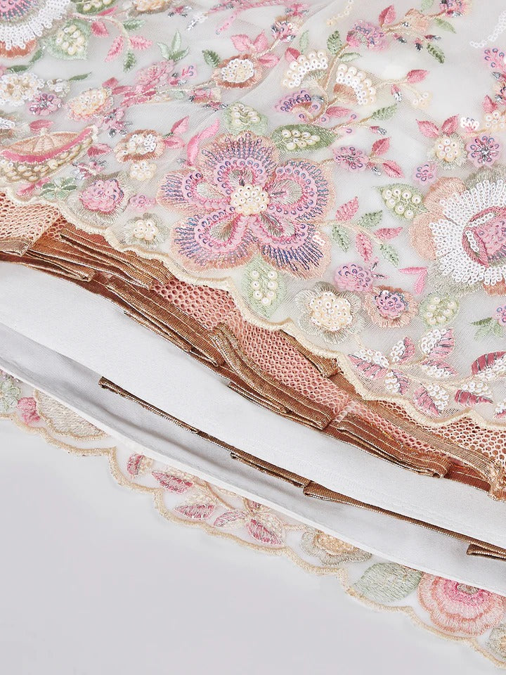 Bright Sequin, Golden-Sliver Threaded Embroidered Georgette sea green white girlish Lehenga