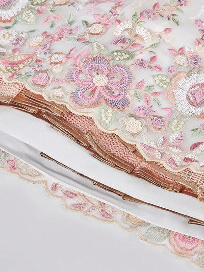 Bright Sequin, Golden-Sliver Threaded Embroidered Georgette sea green white girlish Lehenga