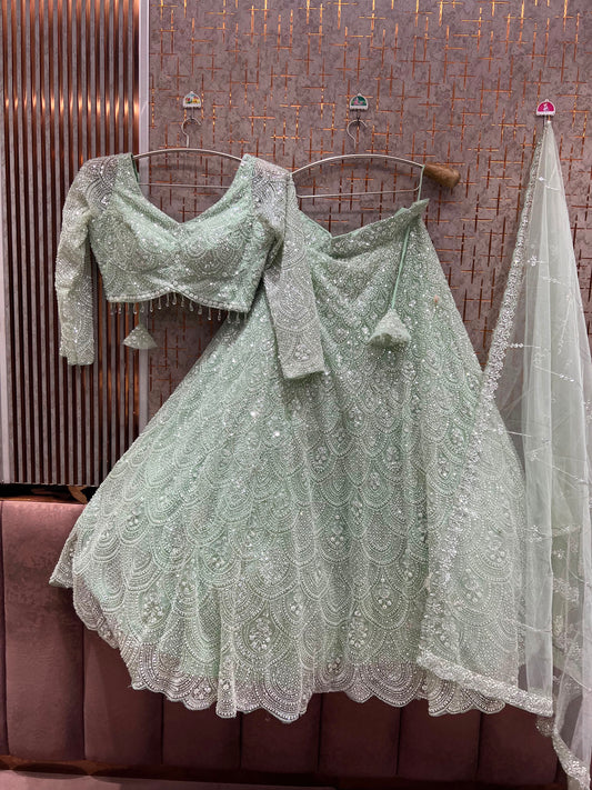 Sky Blue Crop Top Lehenga