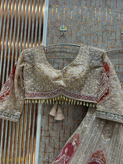 Golden Green Double Shade Crop Top Lehenga