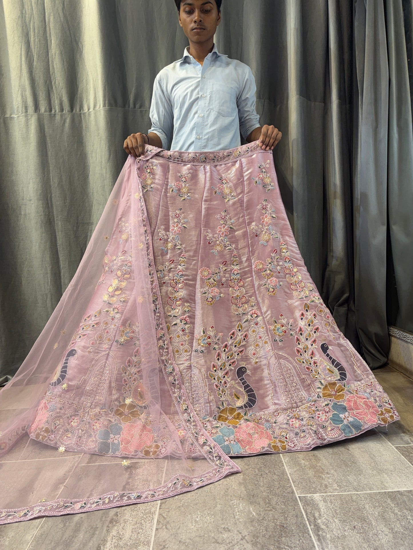 Engaging pink peacock Lehenga