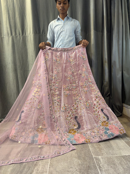 Engaging pink peacock Lehenga