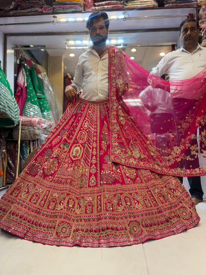 Glamorous handwork peacock rani pink Lehenga