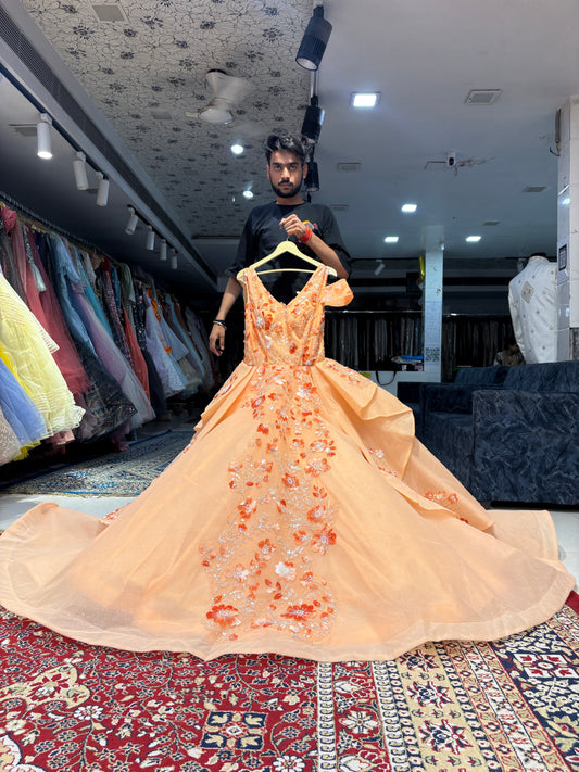 golden peach color dress Embellished Designer Peach Color Lehenga Choli Bridal Dress MEDIUM