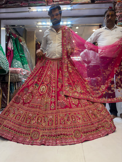 Glamorous handwork peacock rani pink Lehenga