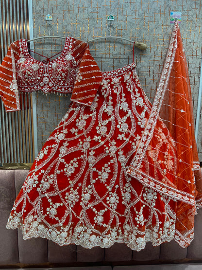Rust Orange Crop Top Lehenga