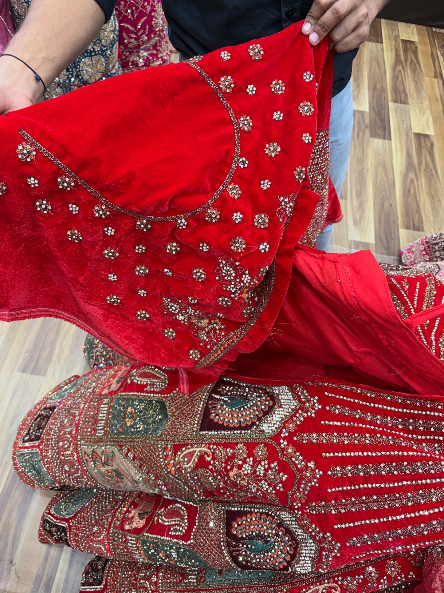 Doli Barat rani pink red Ball Bridal Lehenga