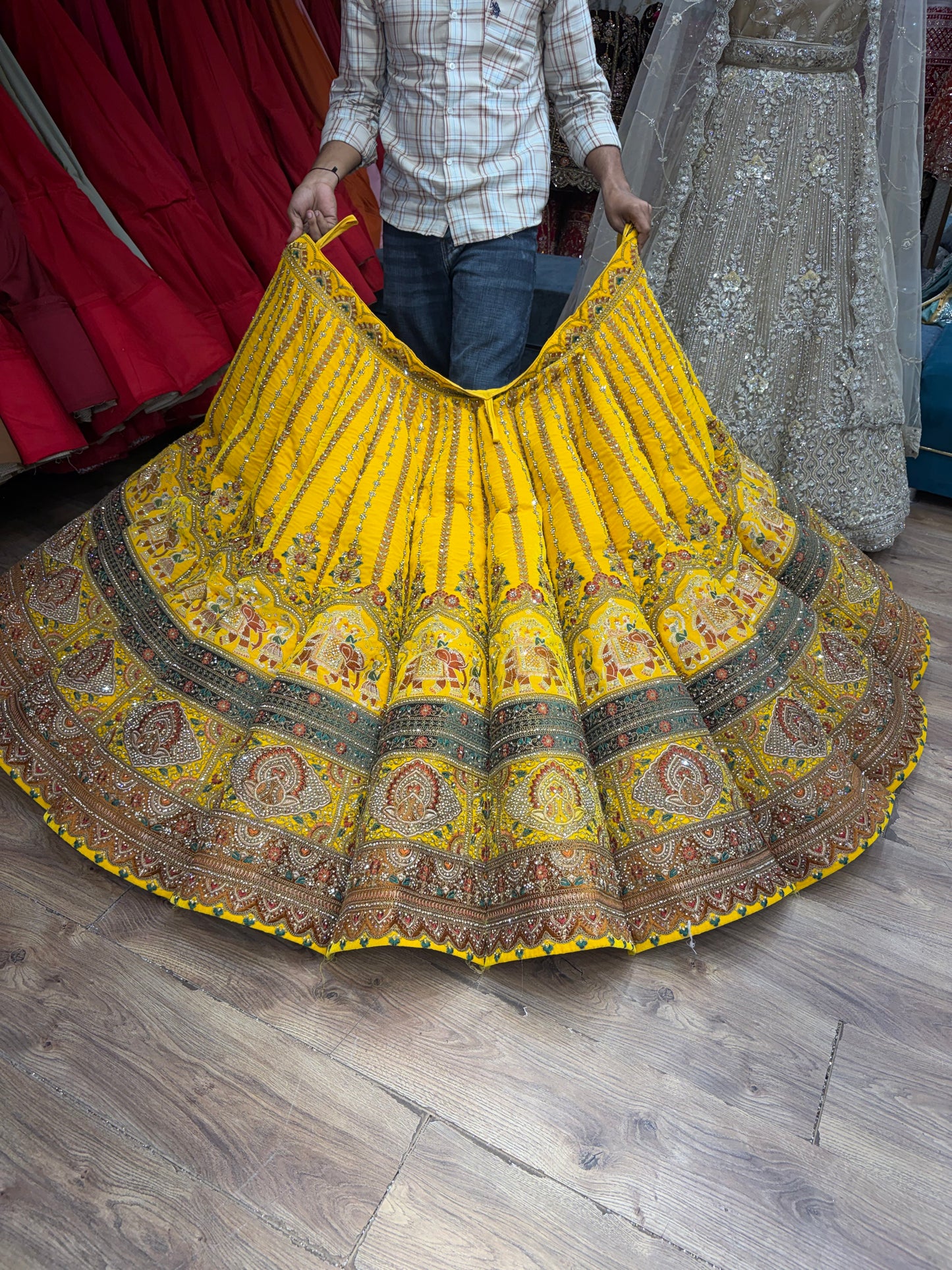 Yellow Haldi Mehendi Gajraj Ball Bridal Lehenga
