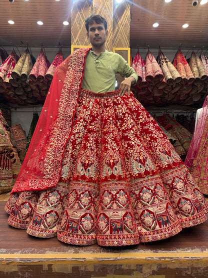Astonishing Maroon Peacock Ball bridal Lehenga