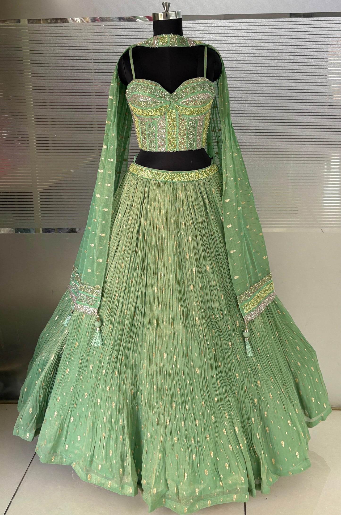 Green Crop Top Lehenga