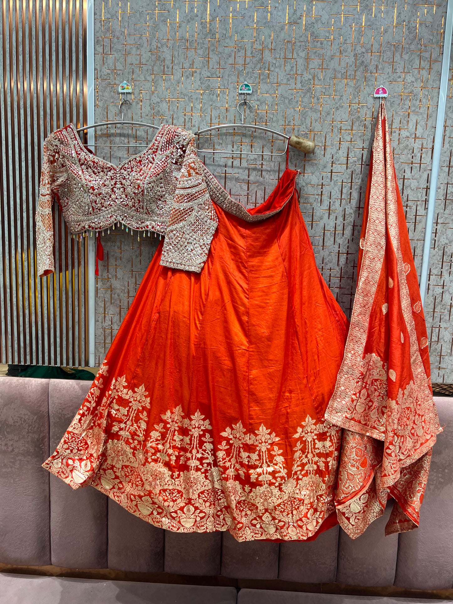 Rust Orange Designer Crop Top Lehenga
