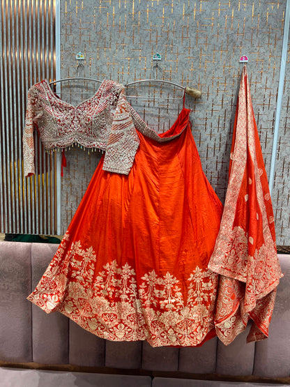 Rust Orange Designer Crop Top Lehenga