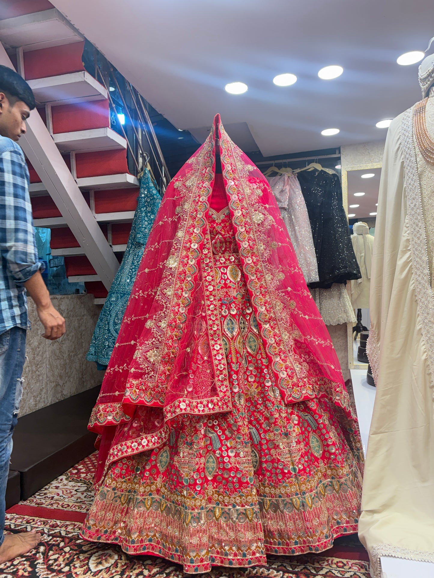 Pretty bridal peacock Lehenga sherwani combo