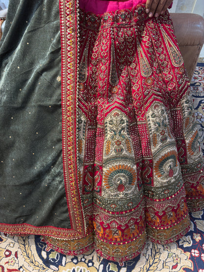 Designer pink peacock Ball bridal Lehenga