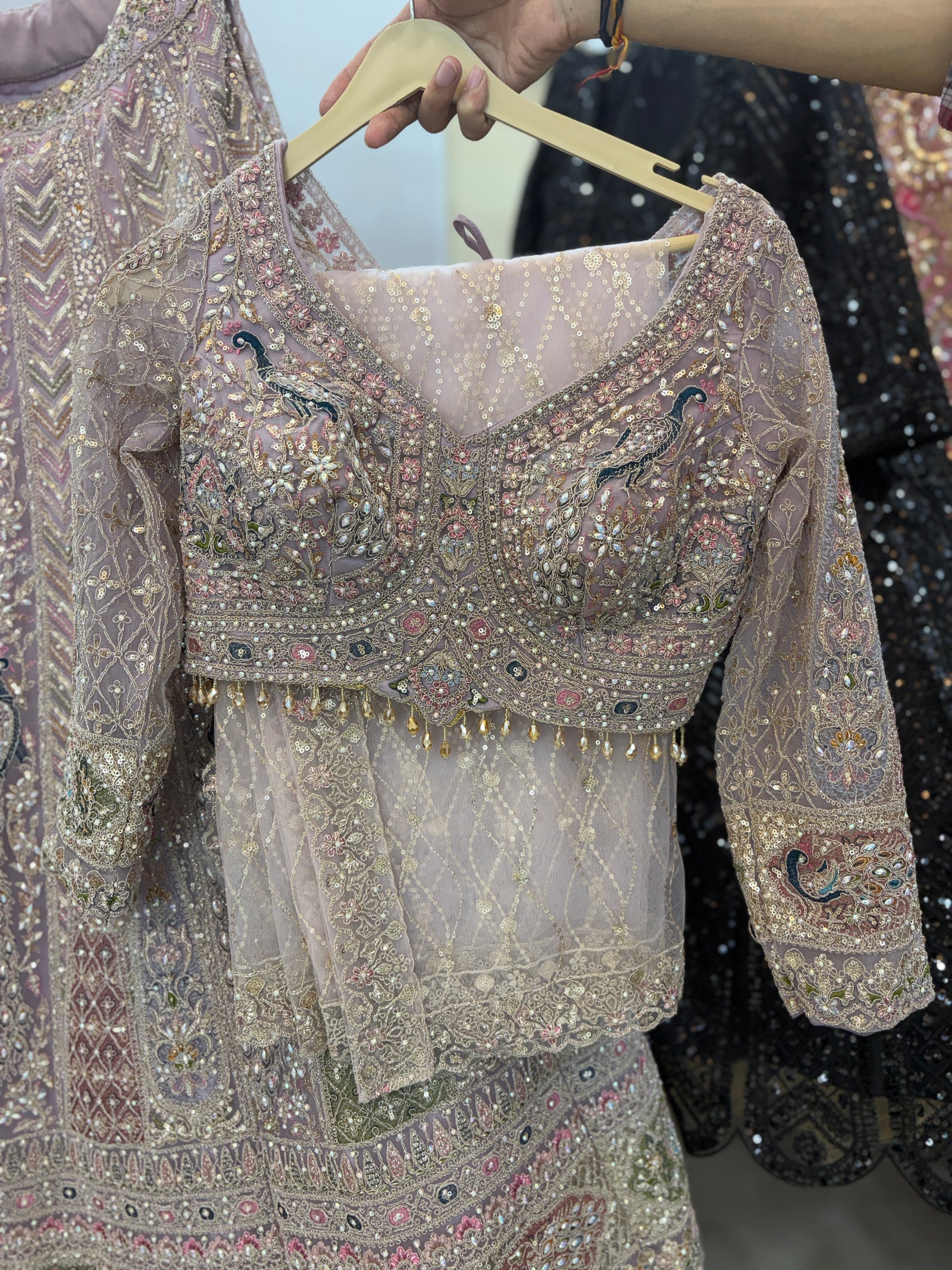 Something different baby pink peacock crop top Lehenga - Shopping World