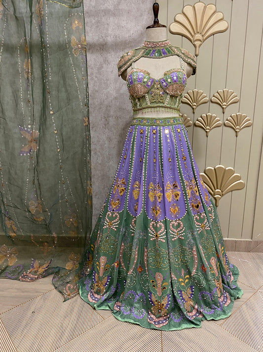 Green lavender PDP crop top lehenga