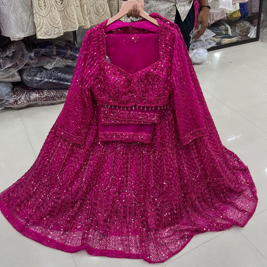 Hot Pink on Pink Monotone Crop Top Lehenga