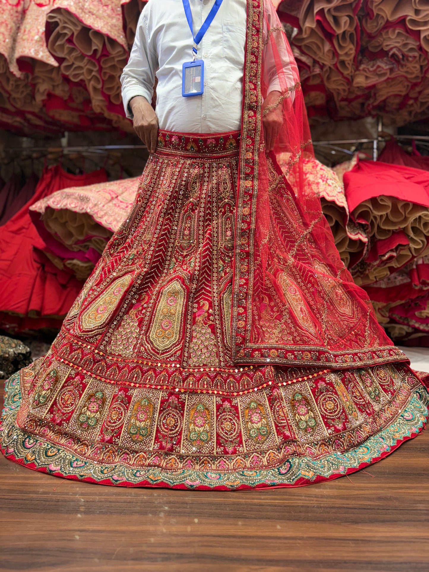 Eye Catching red peacock bridal Lehenga
