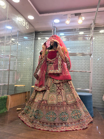 Attractive maroon bridal Lehenga happy customer