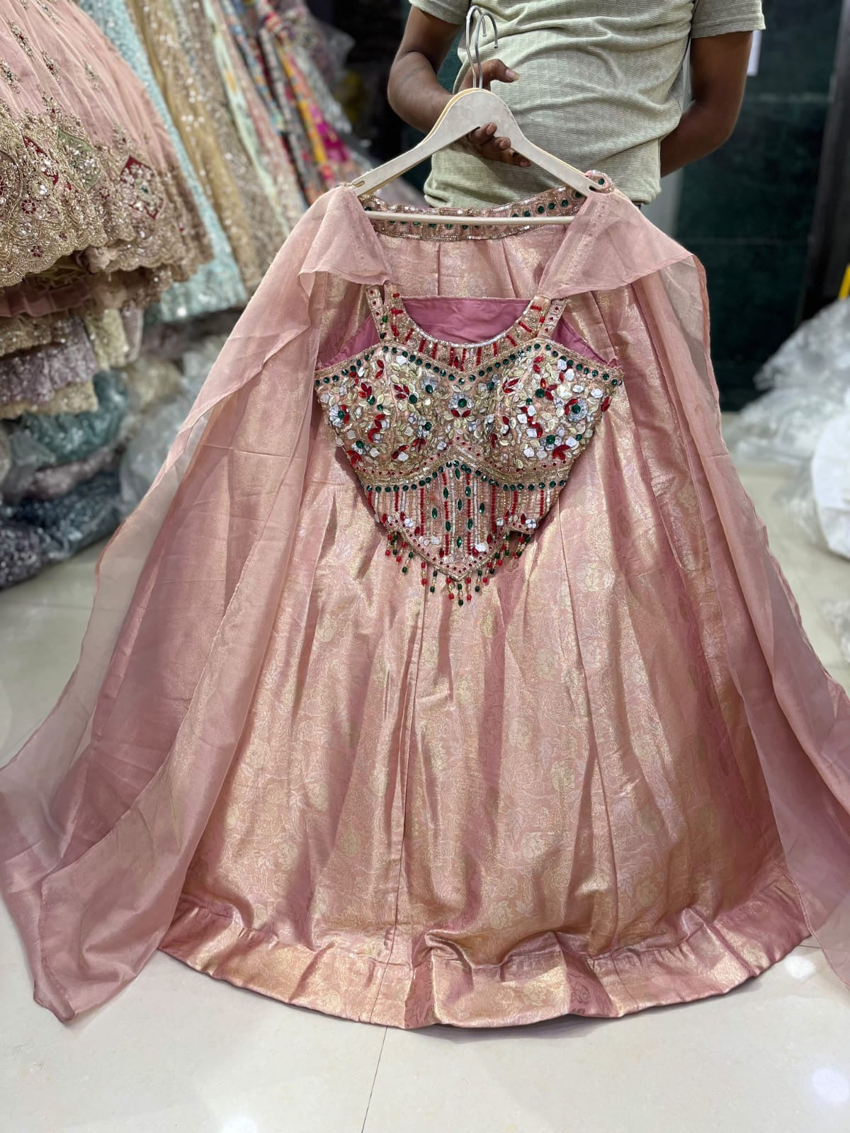 Pink crop top Lehenga