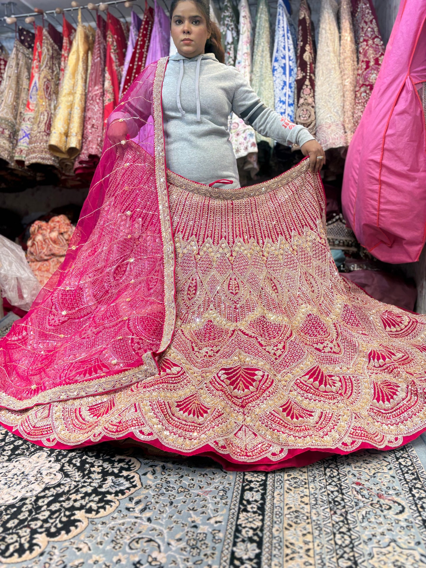 Designer Hot pink Mirror work Lehenga
