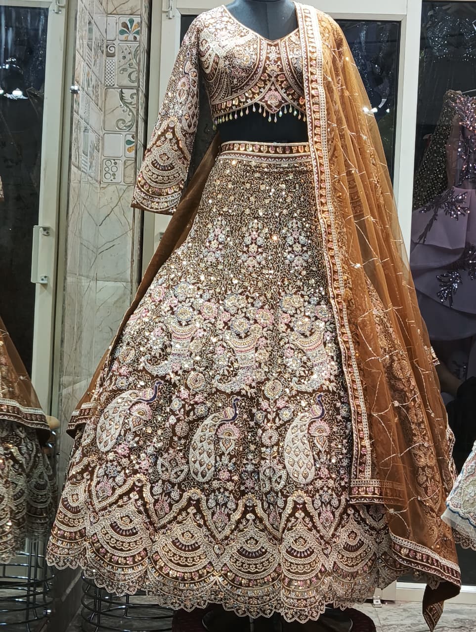 Glamorous purple peacock crop top lehenga