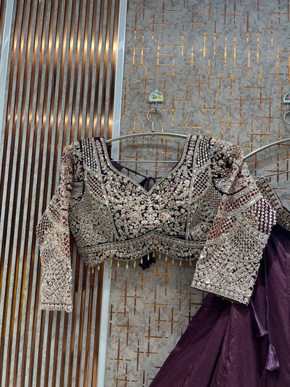 Rust Orange Designer Crop Top Lehenga