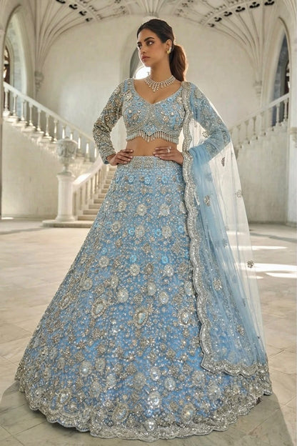 Sky Blue crop top lehenga - Shopping World