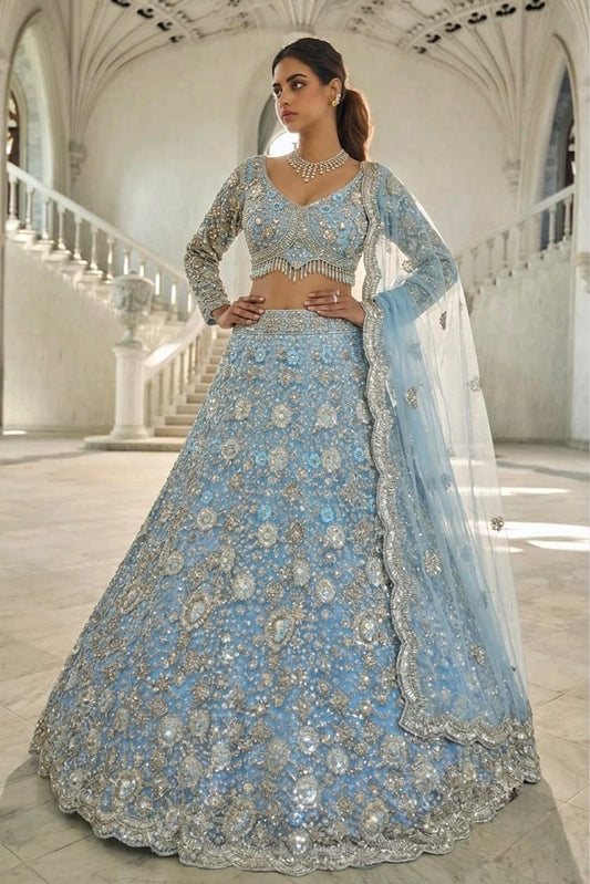 Sky Blue crop top lehenga
