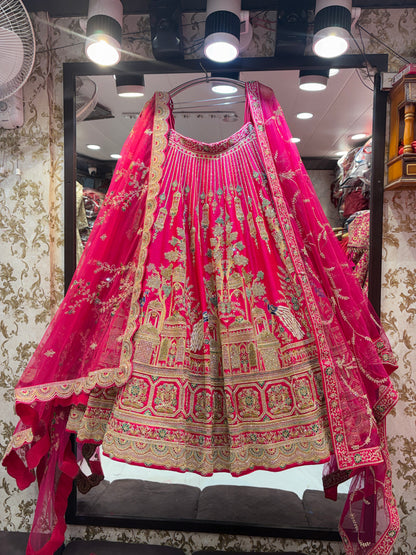 Fabulous rani pink peacock handwork bridal Lehenga