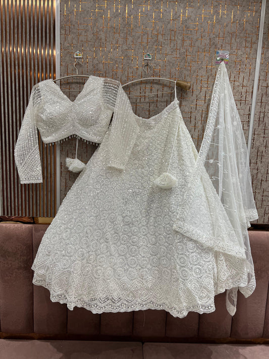 White Crop Top Lehenga