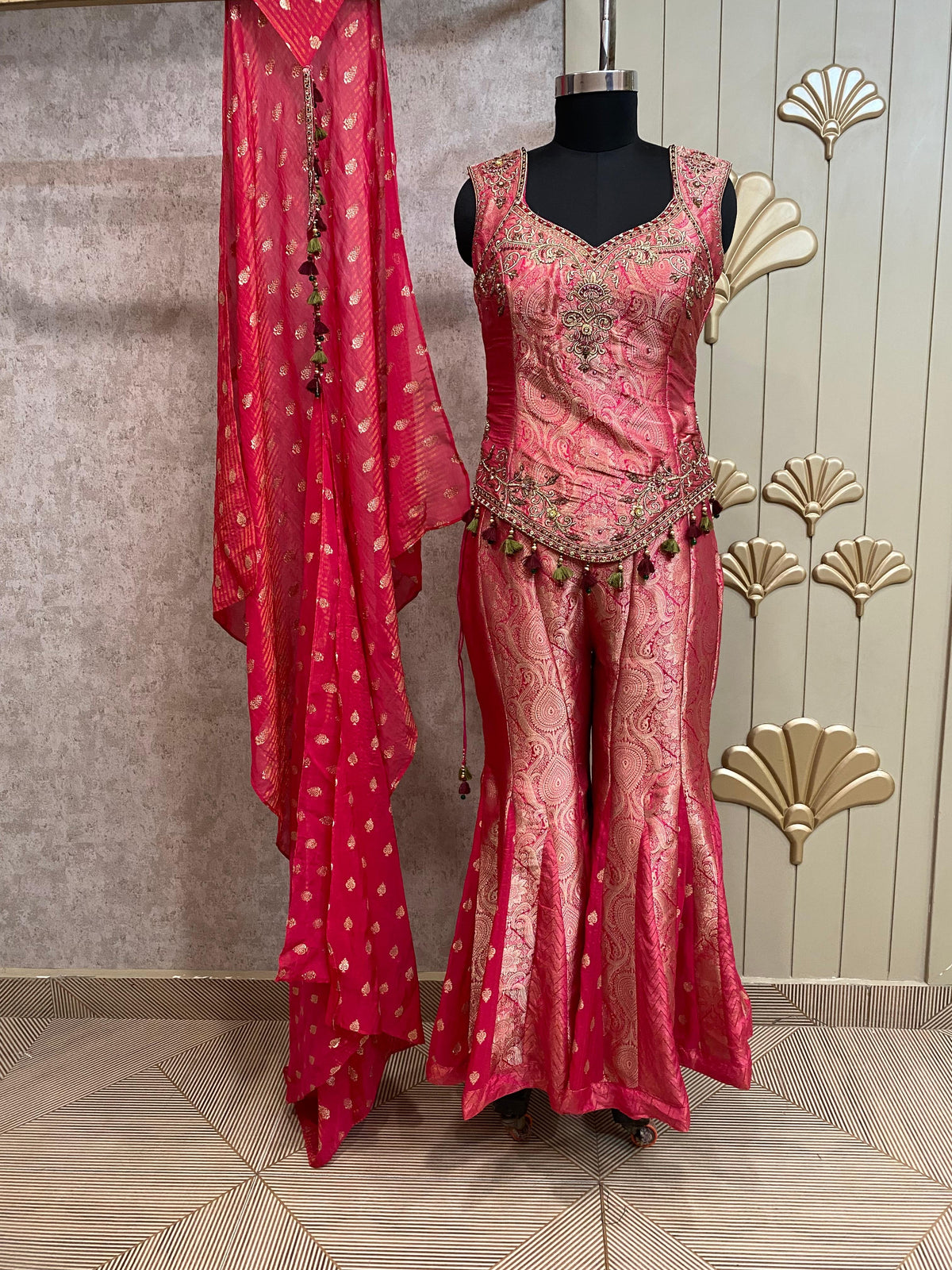 Pink Long Sharara Suit Dress Material