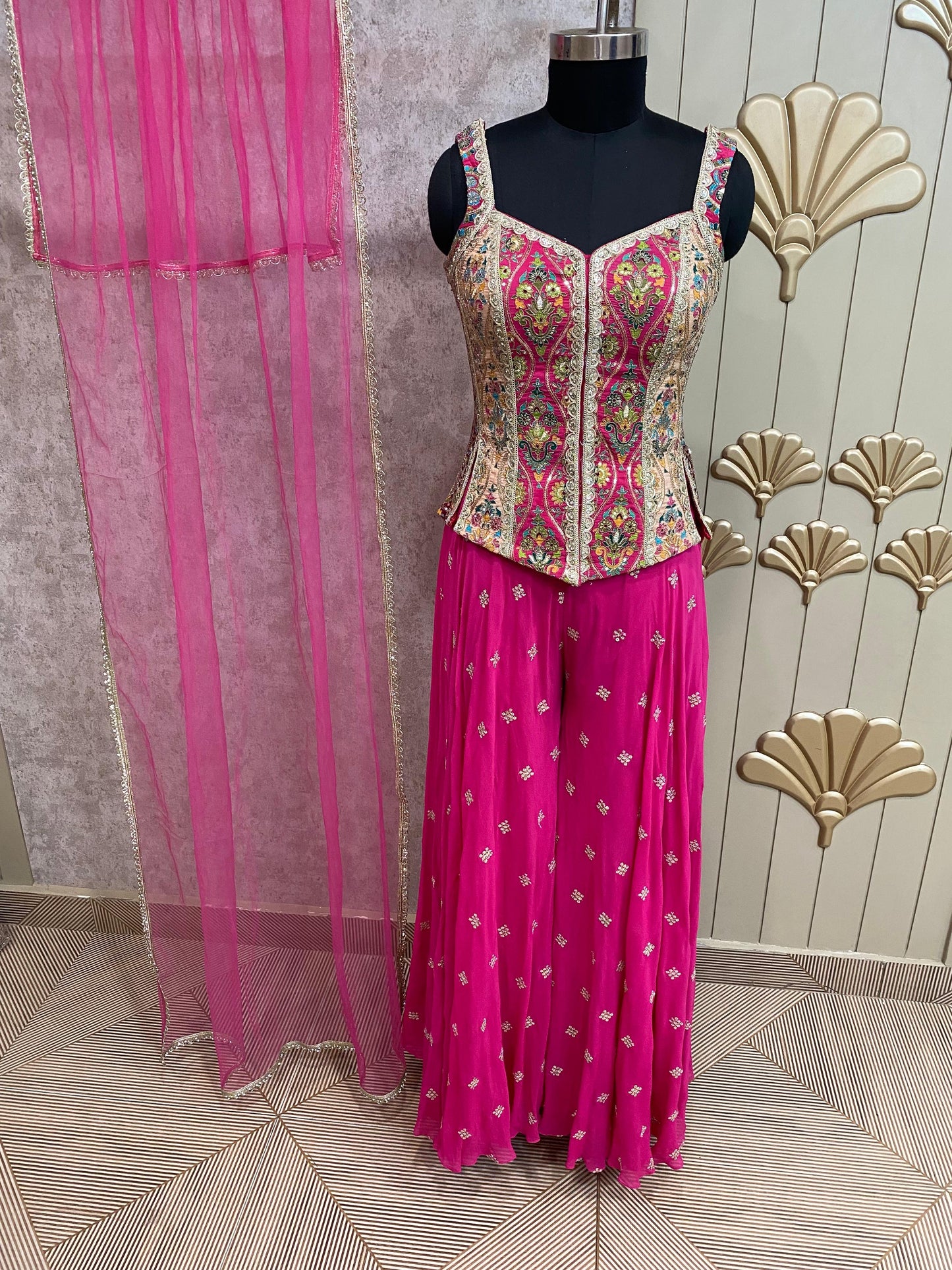 Pink Long Sharara Suit Dress Material