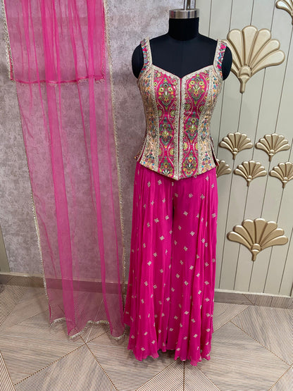 Pink Long Sharara Suit Dress Material
