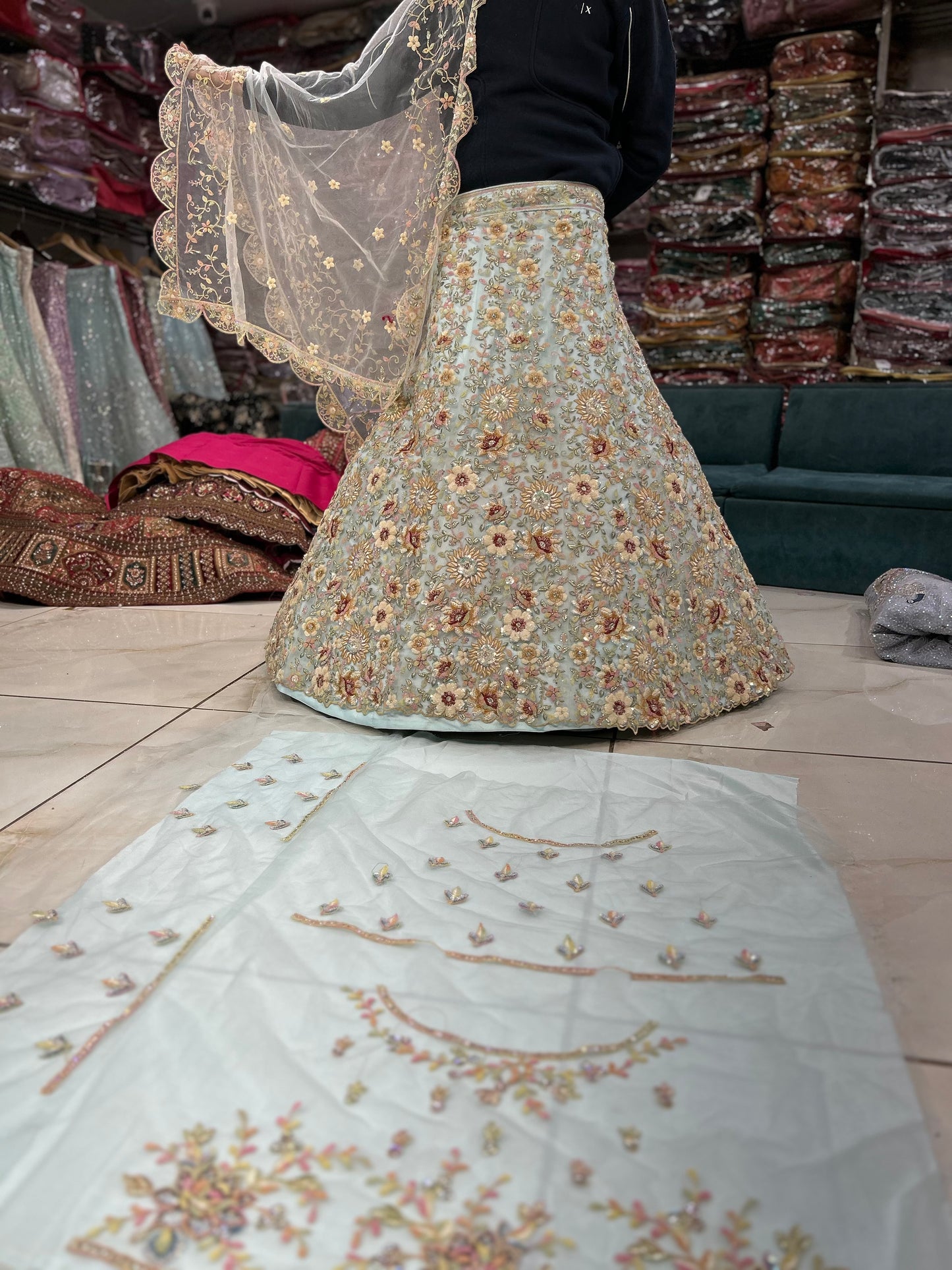 Amazing blue floral flower  lehenga