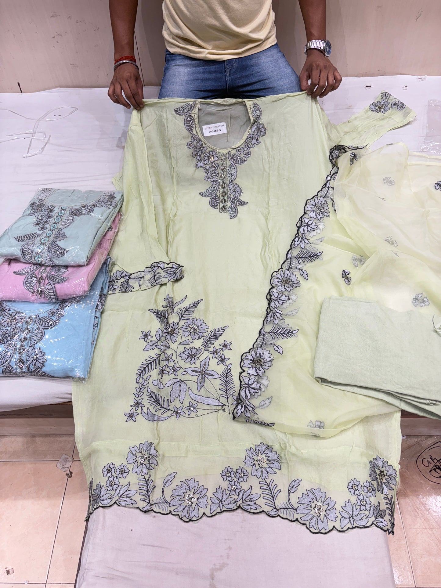 Charming baby pista green unstitched salwar suit dress material(free size)