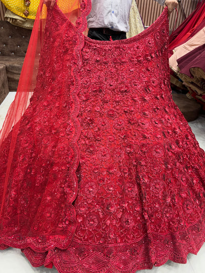 Red On Red monotone Lehenga