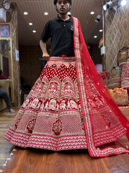 Doli Barat figure pattern red Ball Bridal Lehenga