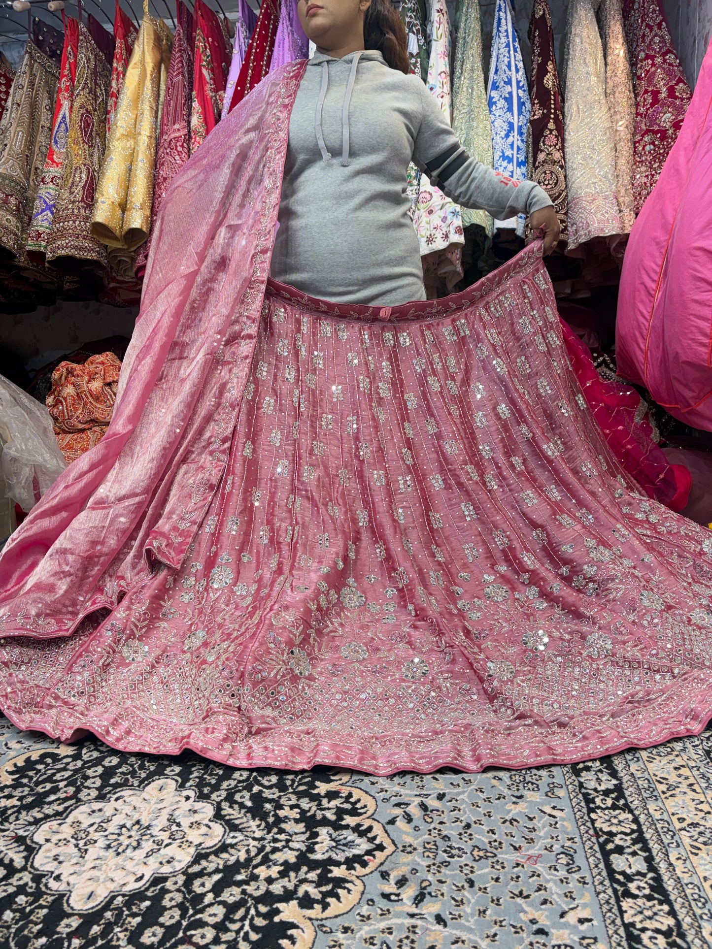 Tremendous Baby pink Mirror work Lehenga