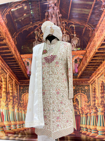 Embellished white sherwani