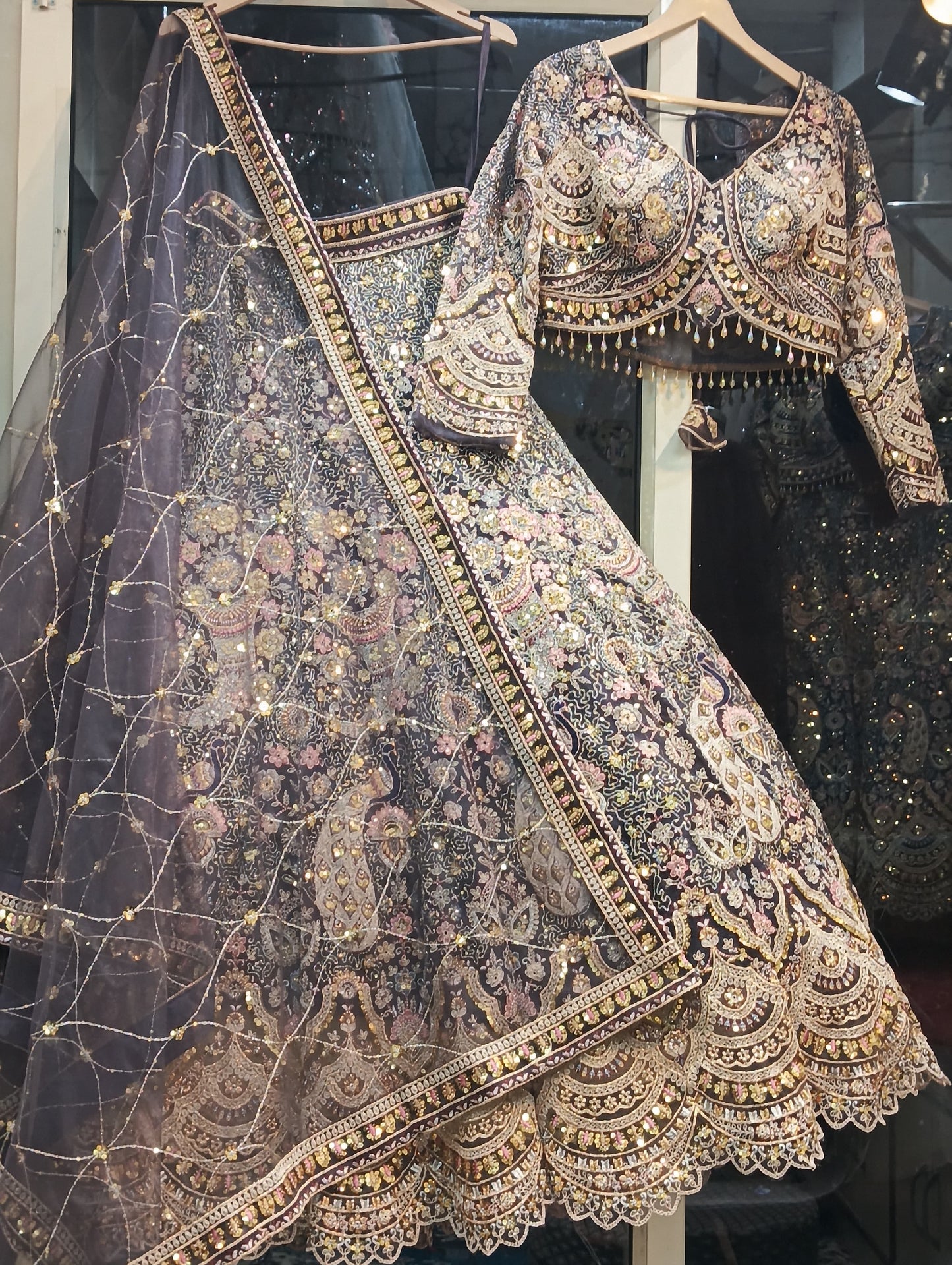 Glamorous purple peacock crop top lehenga