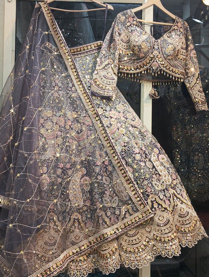 Glamorous purple peacock crop top lehenga